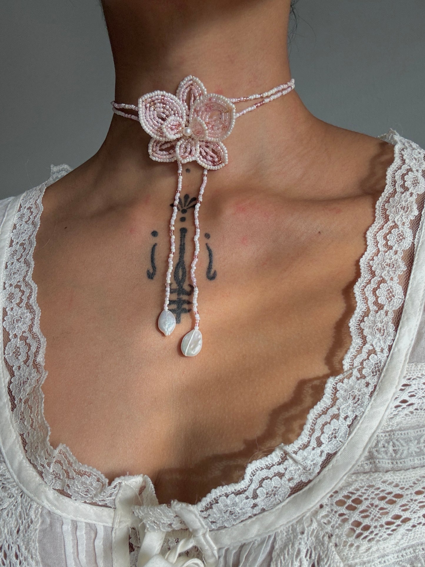 Creamy Pink Orchid Necklace