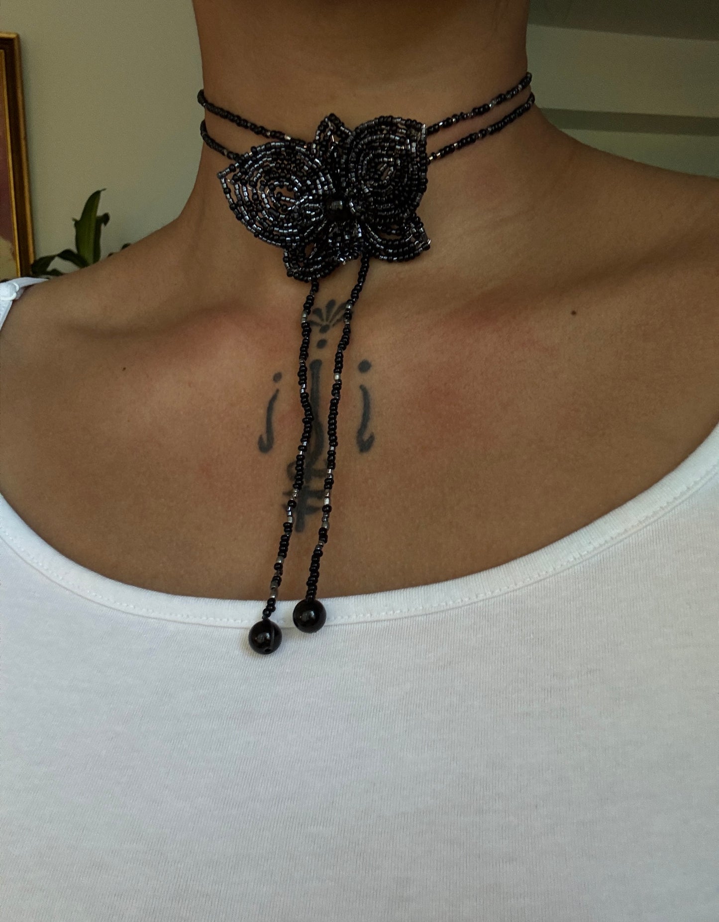 Obsidian Orchid Necklace