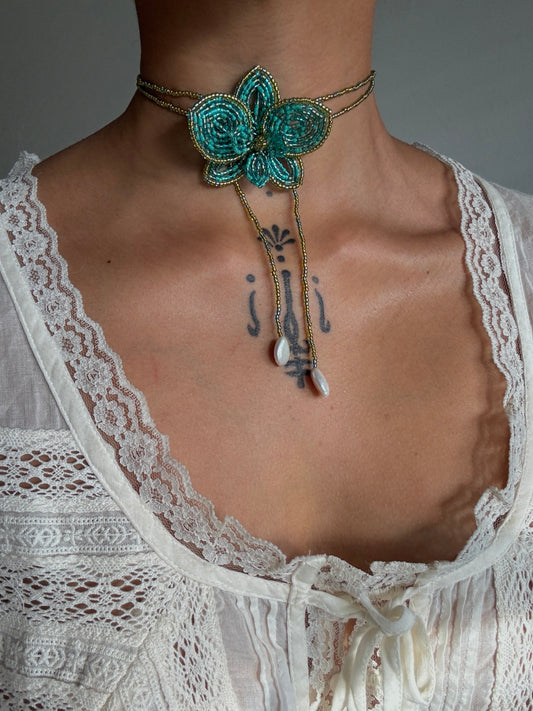 Enchanted Aqua Orchid Necklace
